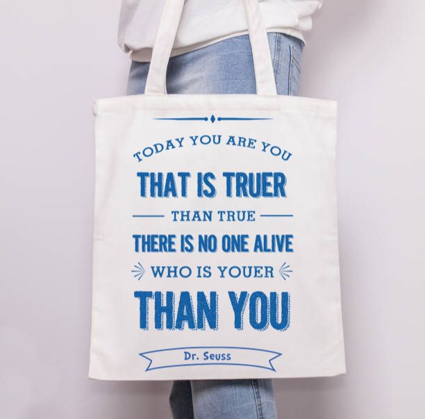 Printed tote bag by Ilka Dickens - buy on ArtWOW: Dr Seuss today you are you blue 