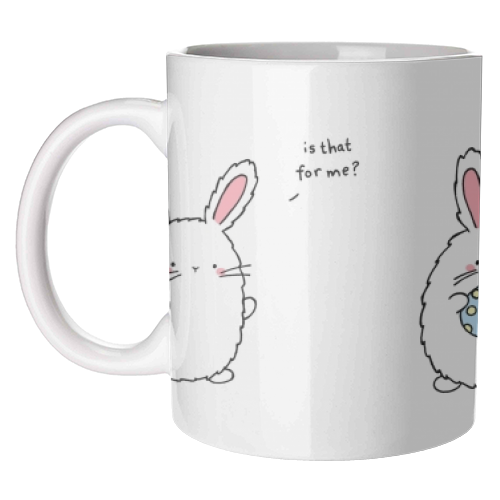 EASTER BUNNIES 'IS THAT FOR ME?' - designer coffee mugs designed by Ellie Bednall for ART WOW