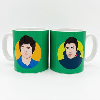Oasis Liam Gallagher Noel Gallagher - personalised coffee mug created by Artwow artist Sabi Koz