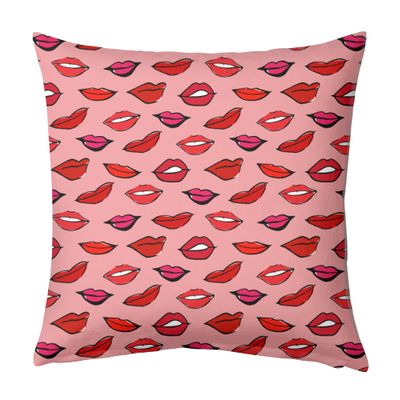 Red and pink lippy pattern - designer cushions from UK designed by Art Wow artists