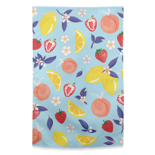 Blue peach tea towel by Art Wow